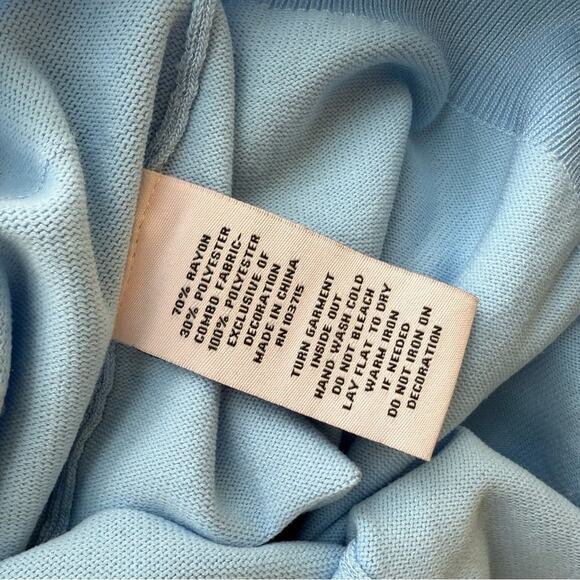 NANETTE LEPORE TIE NECK SWEATER SHEER PUFF SLEEVES LIGHT BLUE SMALL - Picture 9 of 9